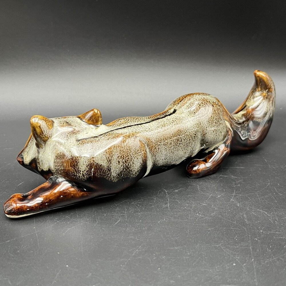 Vintage Art Pottery Fox Figurine Brown Drip Glaze Handcrafted Ceramic Sculpture - Picture 7 of 12